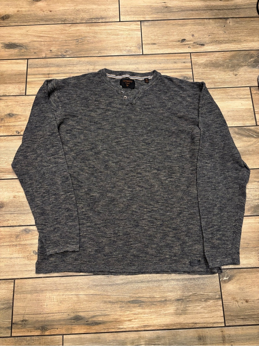 Outpost Makers Marled Knit Henley Sweater Grey Black Charcoal Men's XL